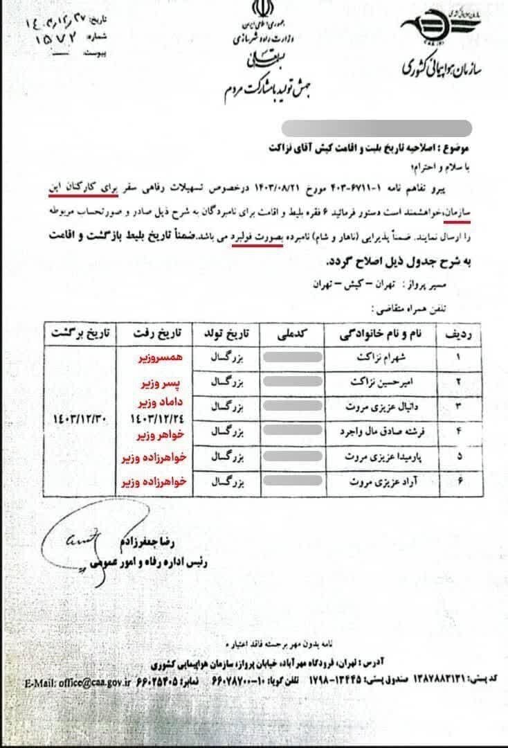 آقای پزشکیان! وزیرتان برای سفر به کیش، یک میلیارد تومان هزینه روی دست بیت المال گذاشته، نمی خواهید ورود کنید؟/ آبروی دولت را قربانی یک شخص نکنید