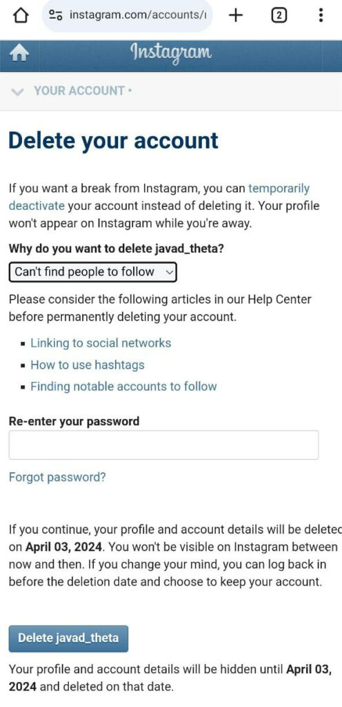 آموزش فیلم در مورد نحوه داشتن یک حساب دائمی اینستاگرام در سایت و برنامه آموزش فیلم در مورد نحوه داشتن یک حساب دائمی اینستاگرام در سایت و برنامه
