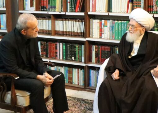 آیت الله نوری همدانی در دیدار با پزشکیان: صداوسیما از بیان سخنان ناامیدکننده پرهیز کند/ فرزندان رئیس جمهوری هم بودند+ تصویر