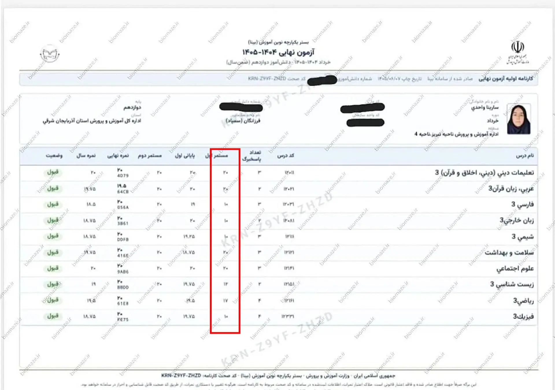 تعدد نمرات ۱۰ در کارنامه رتبه ۴ کنکور تجربی! | بازتاب امروز